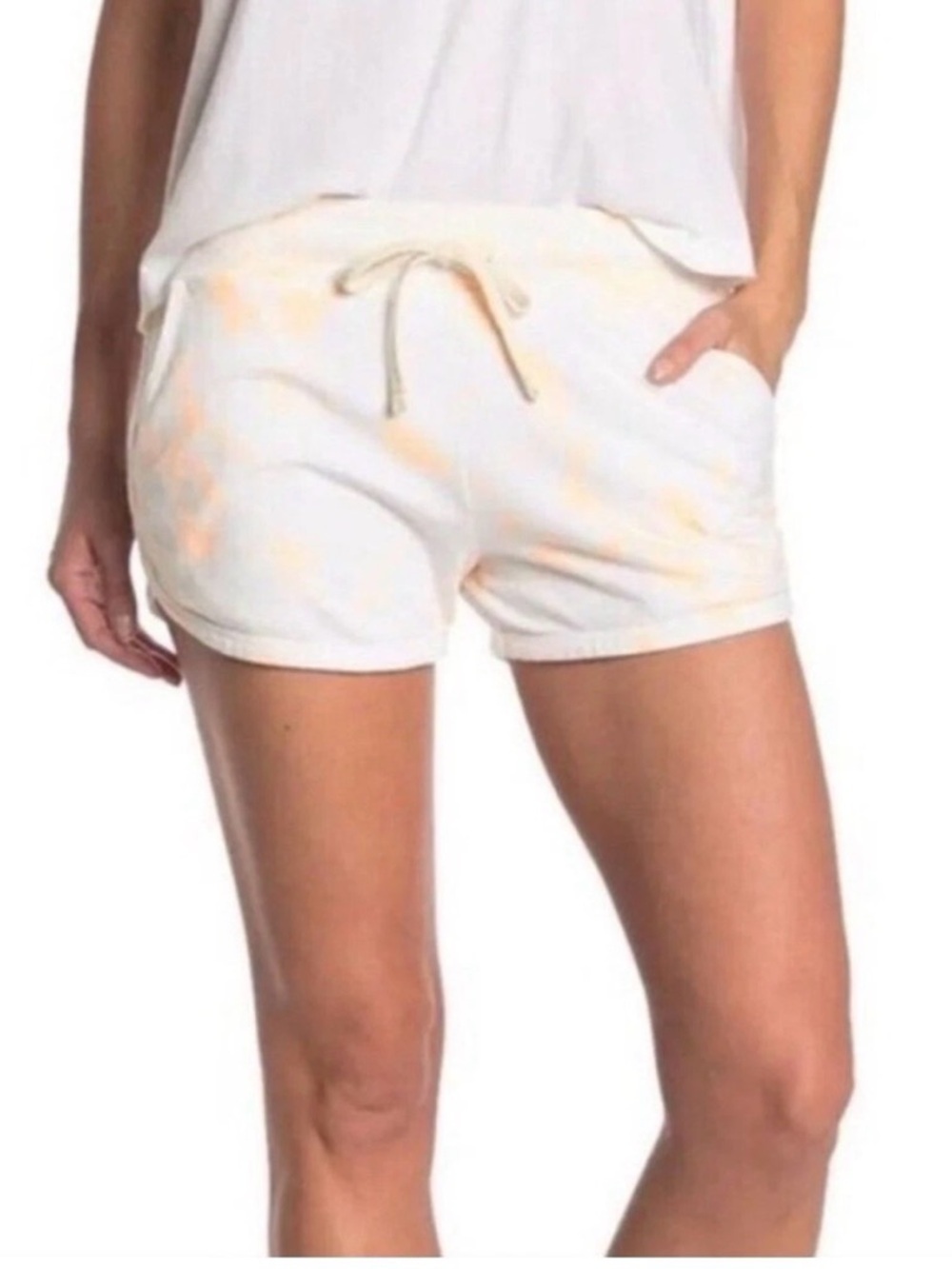 Sundry Drawstring Waist Terry Sweat Shorts White Orange Cream Tie Dye size 2